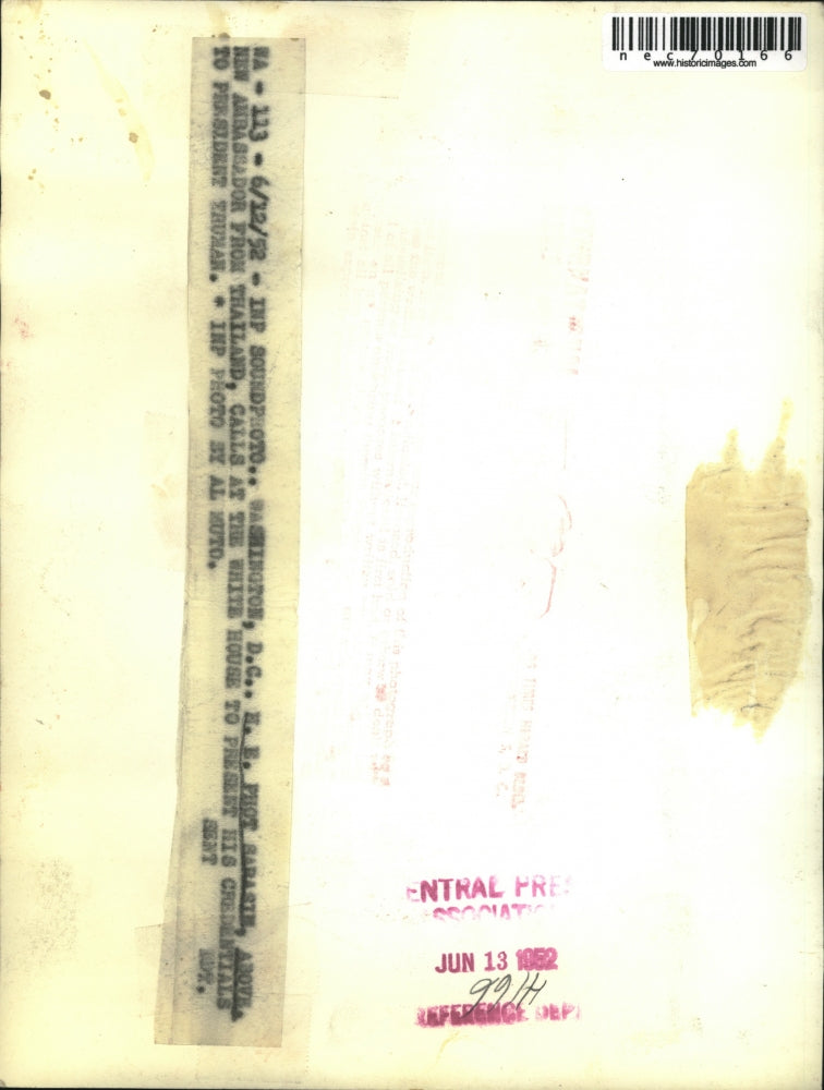 1952 Press Photo Wash DC EE Phot Sarasie, Thailand ambassador