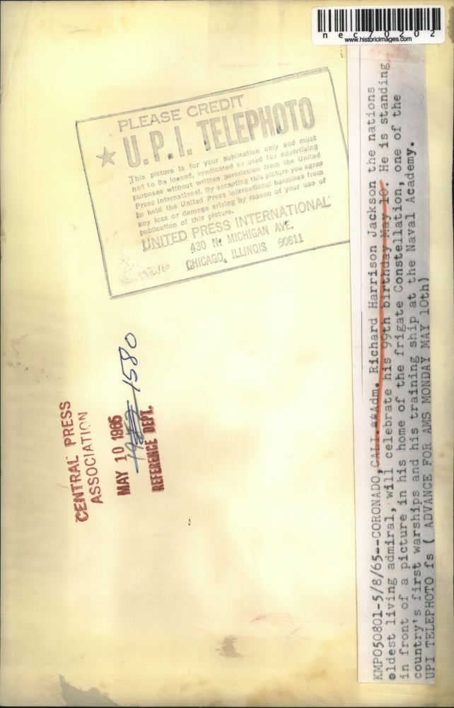 1965 Press Photo Coronado, Calif Adm Richard Harrison Jackson turns 99