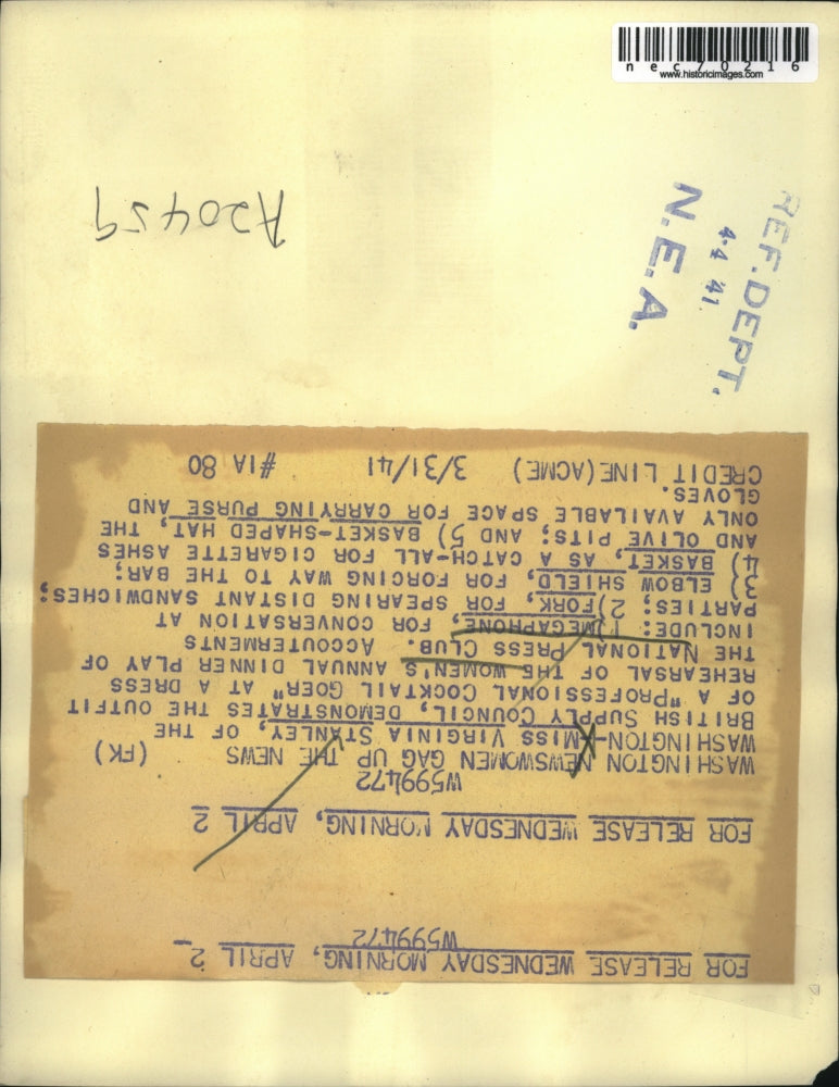 1941 Press Photo Virginia Stanley, Natl Press Club in DC in aplay