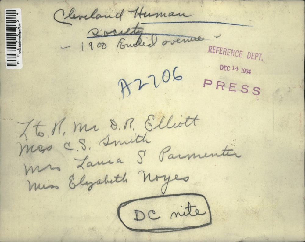 1934 Press Photo Cleveland Humane Society,Mrs Elliott, Smith, Parmenter,Noyes