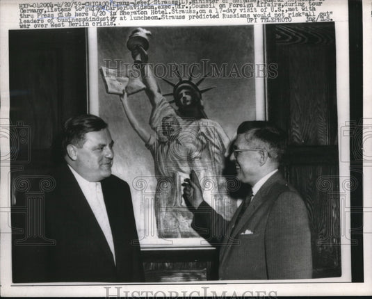 1959 Press Photo Franz Josef Strauss of Germany & Carter Davidson at Press Club