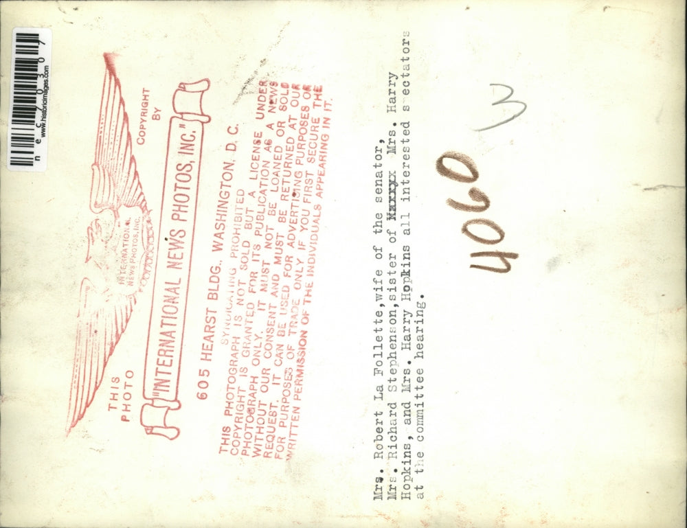 Press Photo Mrs Rbt La Follette,Mrs R Stephenson, Mr sH Hopkins - nec70307