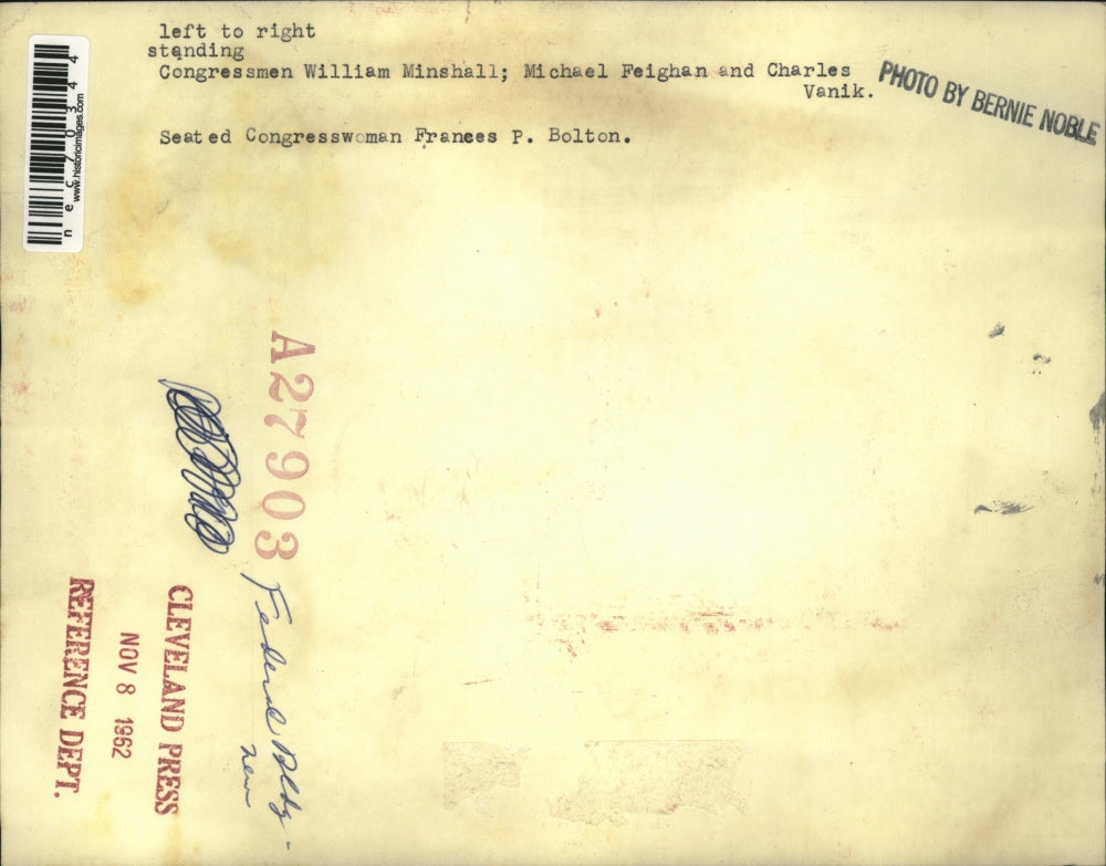 1962 Press Photo Congressman Wm Minshall,M Feighan,C Venik,F Bolton