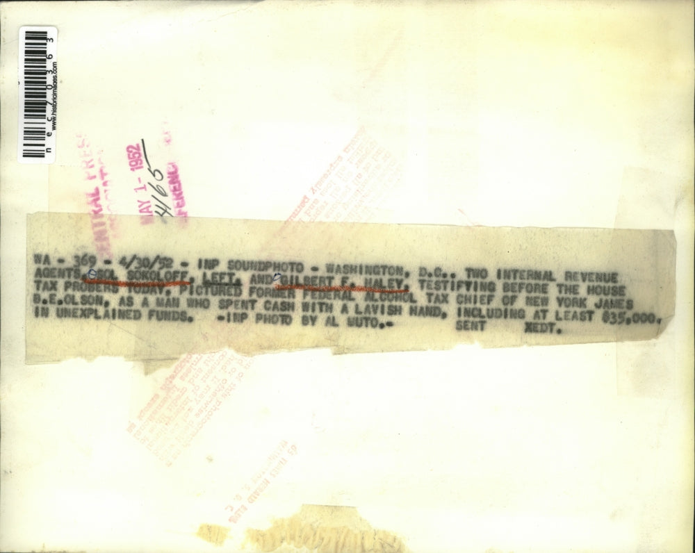 1952 Press Photo Internal Revenue Agents Osol Sokoloff & Gilbert Haley Tesitfy