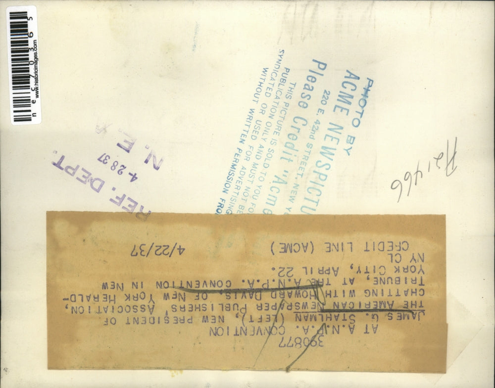 1937 Press Photo James G. Stalhman and Howard Davis at A.N.P.A Convention