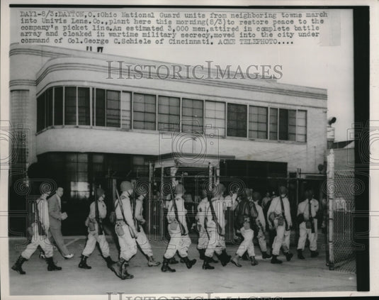 1948 Press Photo Ohio National Guard March Into Univis Lens Co. To Restore Peace- Historic Images