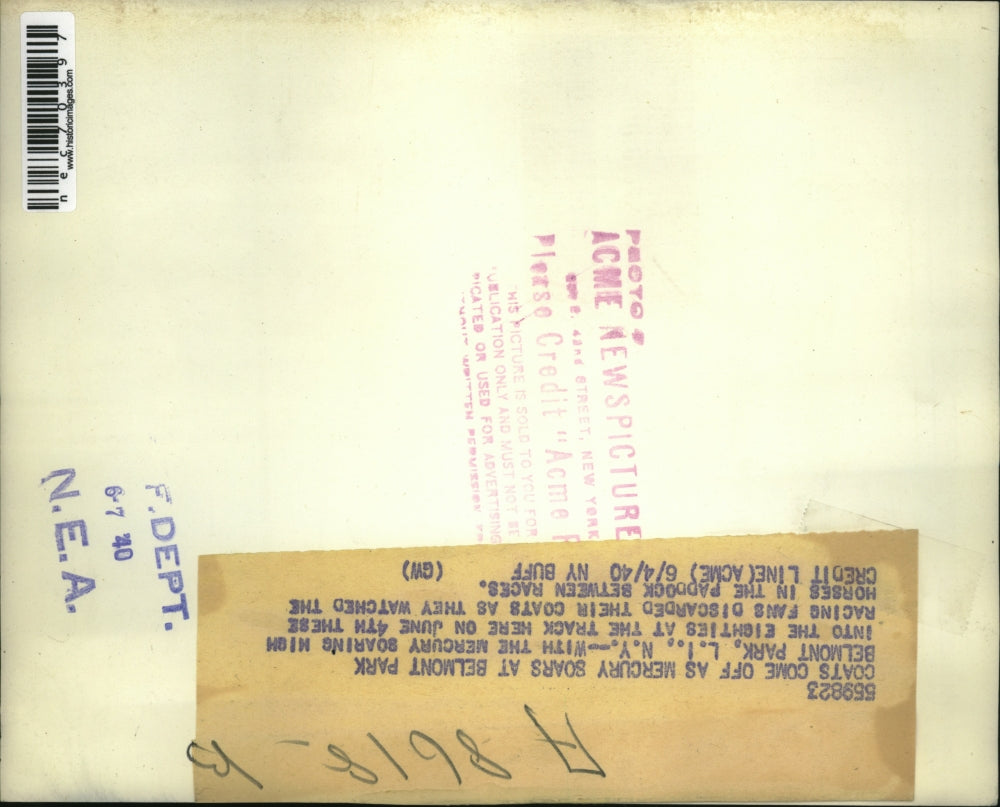 1940 Press Photo Racing Fans Discard Coats with Heat at Belmont Park - nec70397