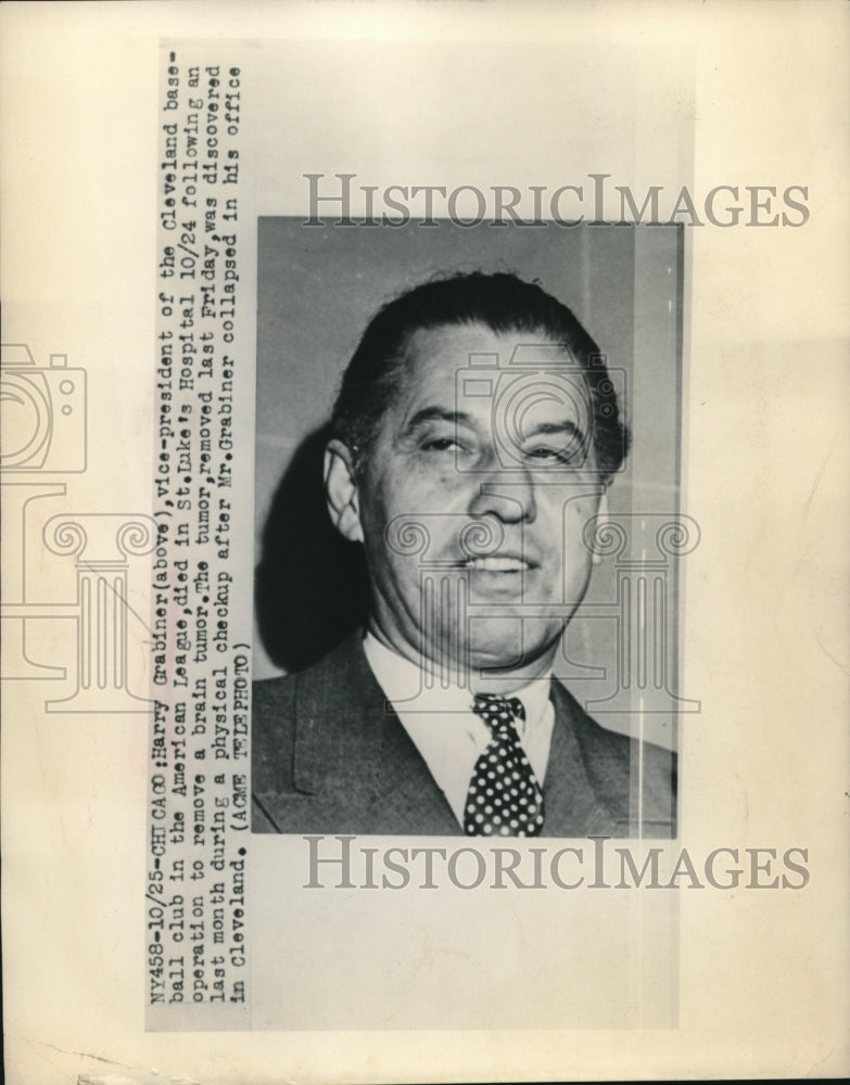 1948 Press Photo Chicago Harry Grabiner VP of Cleveland baseball in Amer L.