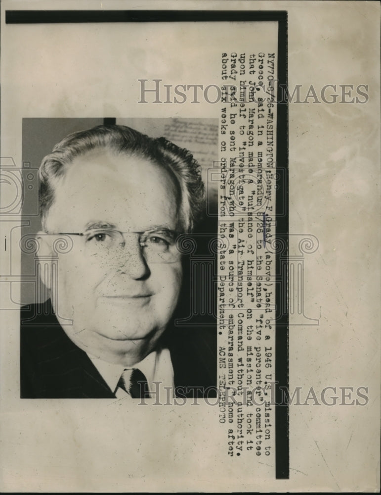 1949 Press Photo DC Henry F Grady head of US mission to Greece - nec70587