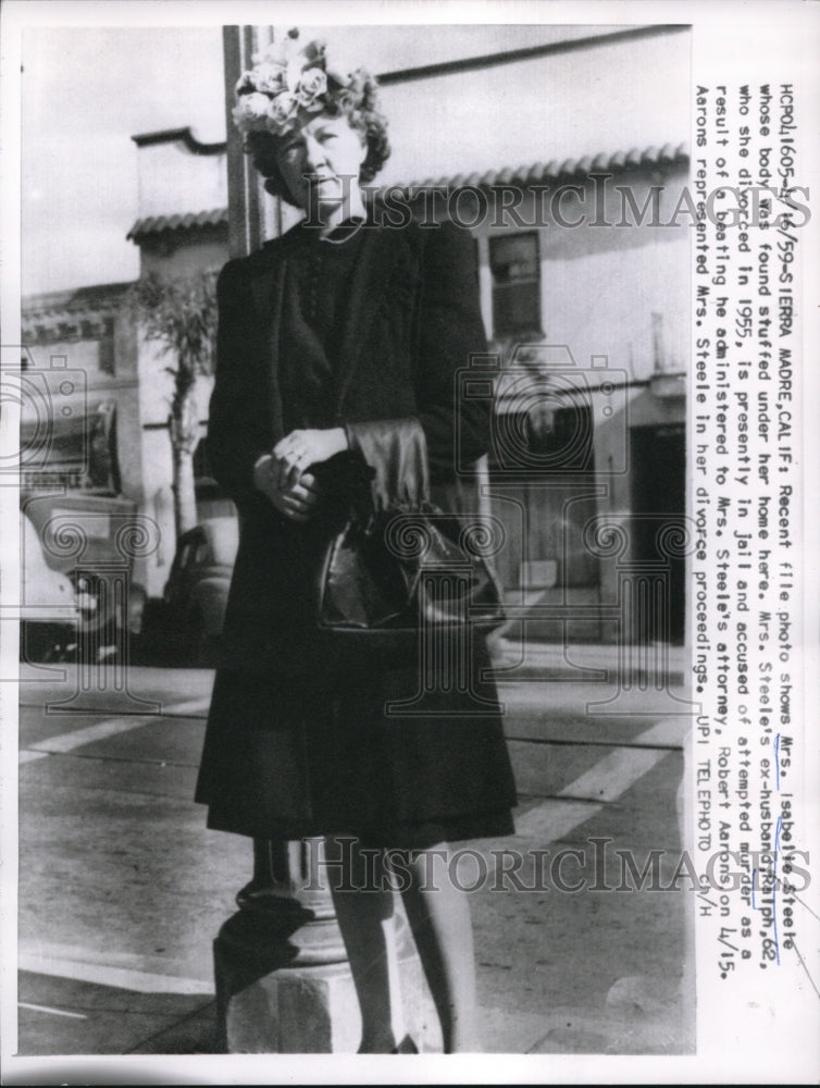 Load image into Gallery viewer, 1959 Press Photo Sierra Madre, Calif Mrs Isabella Steele before her murder
