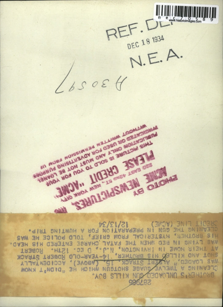 1934 Press Photo Albert Strack age 15 accidently shot his brother in NJ