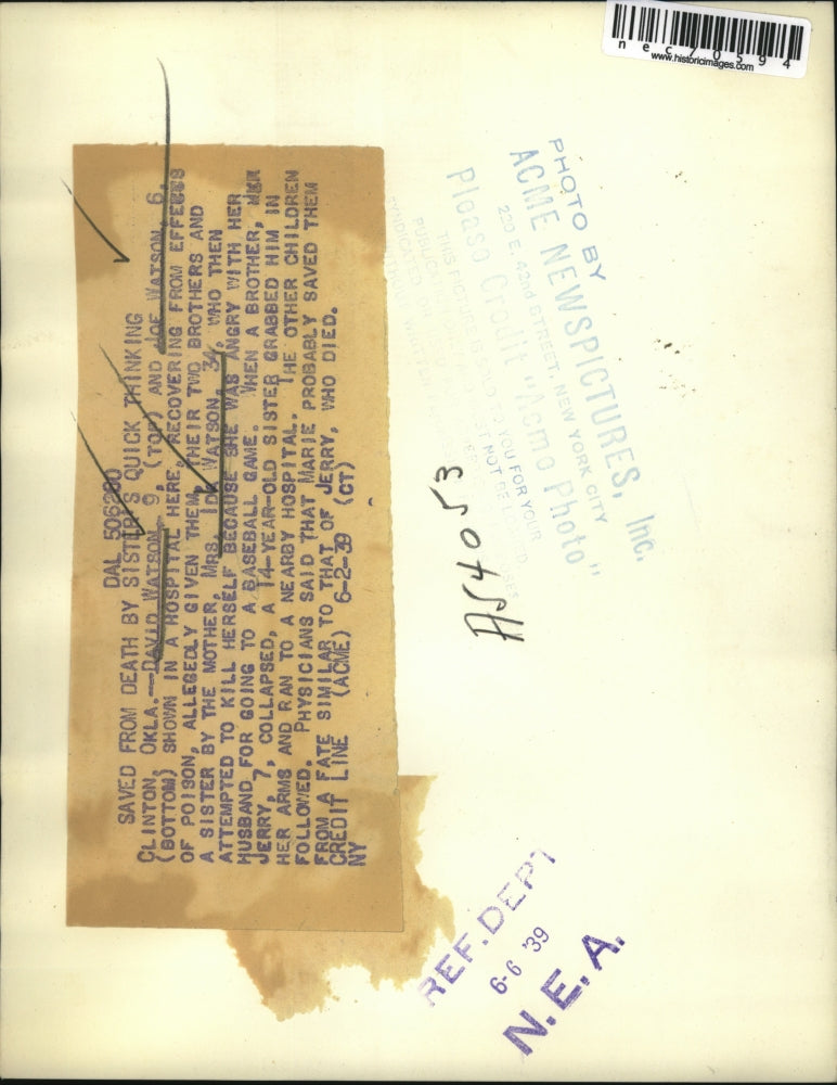 1939 Press Photo Clinton, Okl. David& Joe Watson recover from poisioning by mom