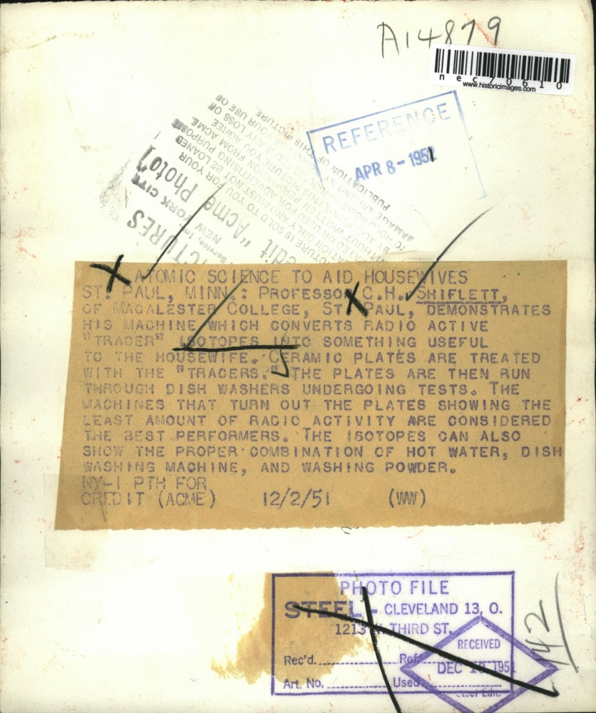 1951 Press Photo St Paul, Minn Prof CH Shiflett of MacAlester Collegew