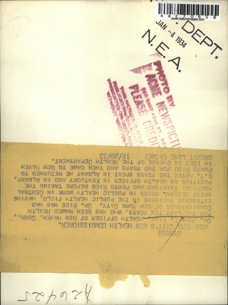 1933 Press Photo Dr John L Rice, healt officer in New Havem, Conn