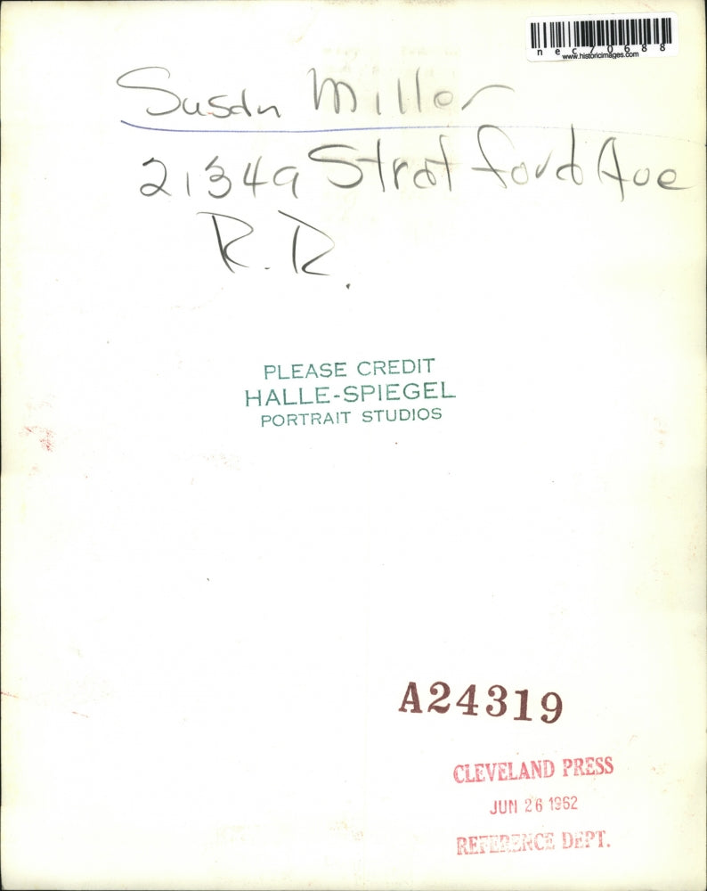 1962 Press Photo Susan Miller of 21349 Stratfor Ave in Clevleand