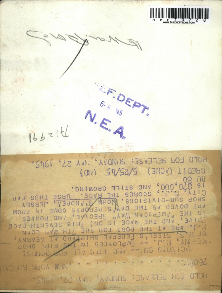 1945 Press Photo Kearny, NJ US Steel Fed Shipyard, John B'Andrea at race bd