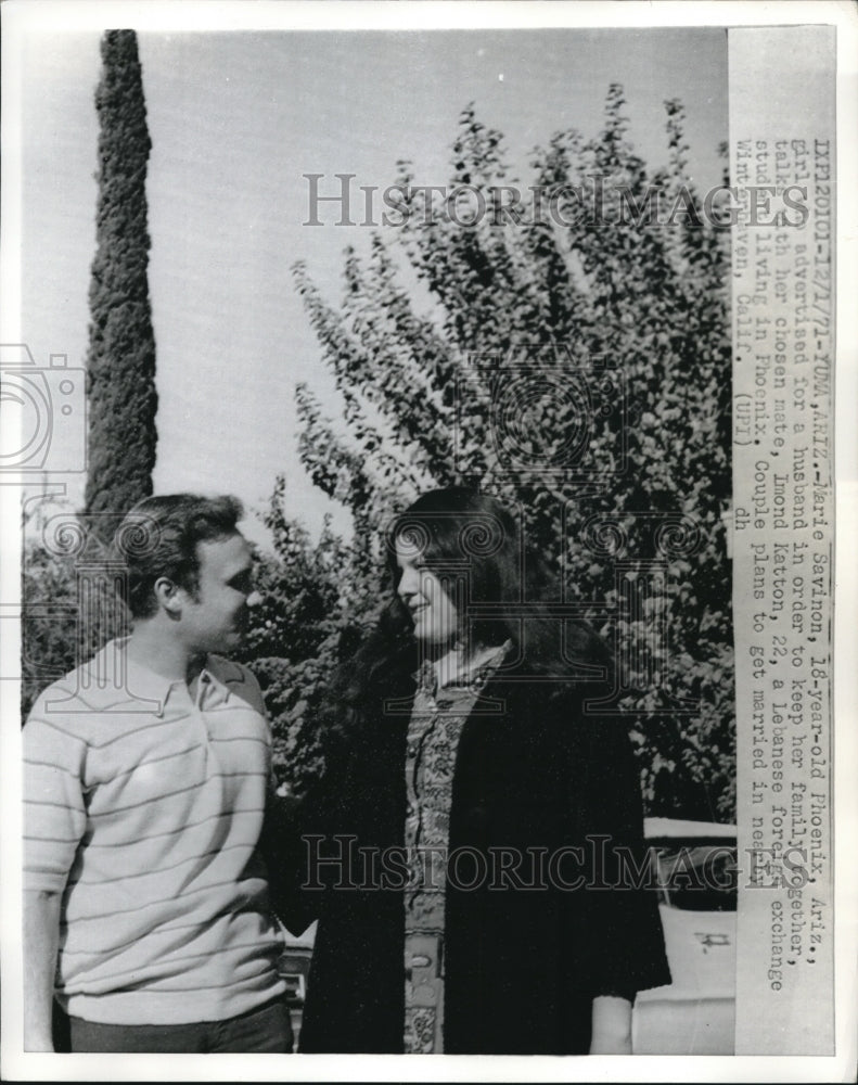 Load image into Gallery viewer, 1971 Press Photo Yuma, Ariz Marie Savinon &amp; Imond Katton to wed
