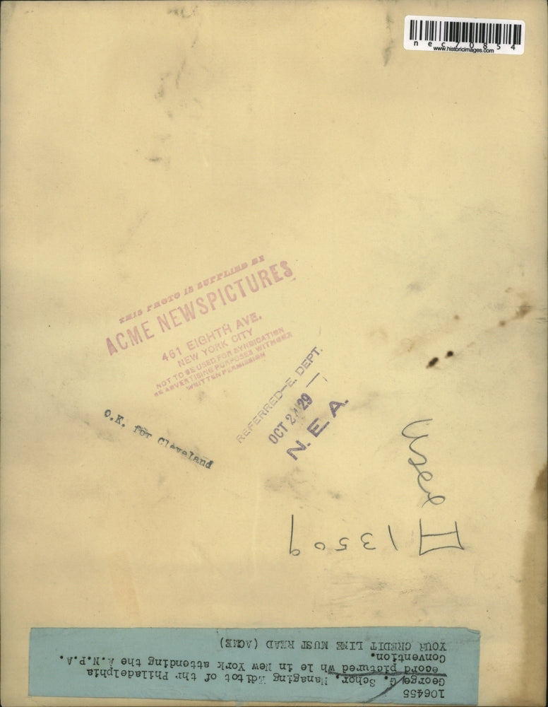 1929 Press Photo George G Schor, mgr editor of Philadelphia Record