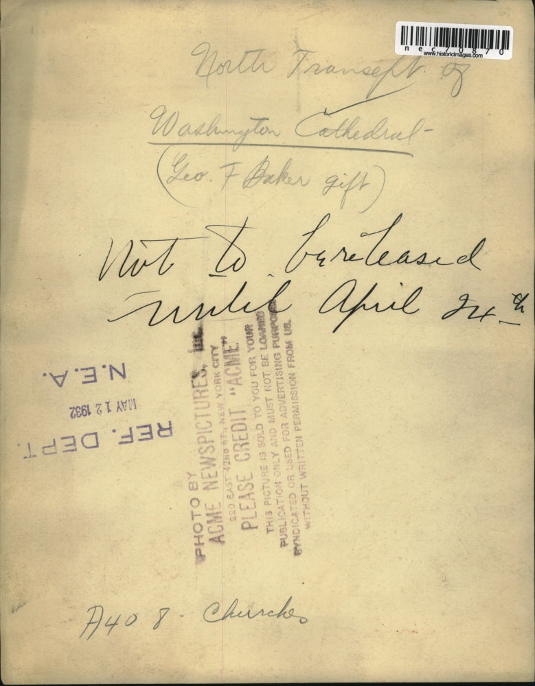 1932 Press Photo Washington Cathedral a7 North Transept