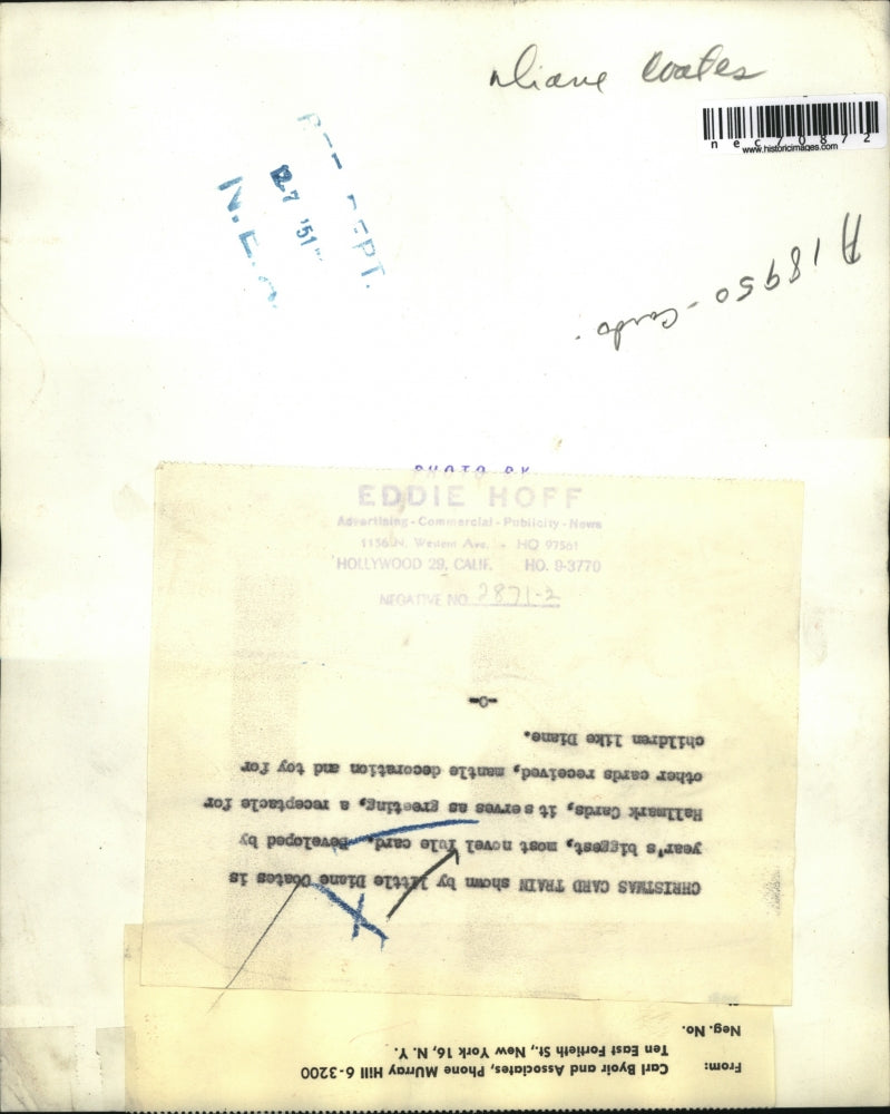 1951 Press Photo Diane Coates & a novel Yule Christmas card