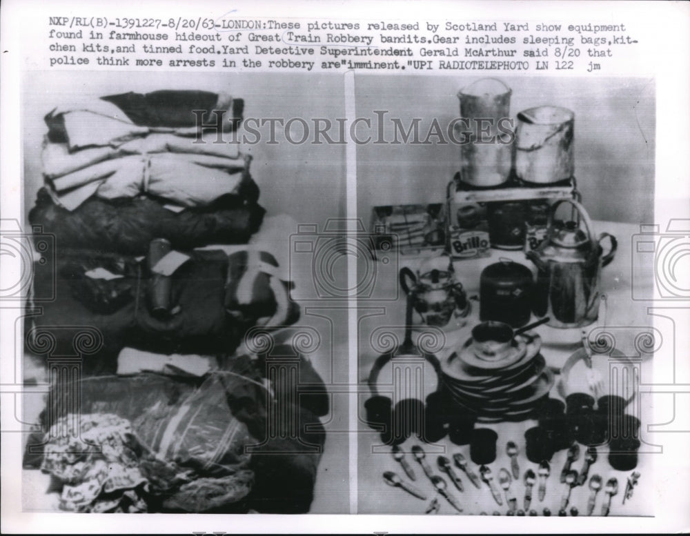 1963 Press Photo London, evidence from hideout of bandits in train robbery