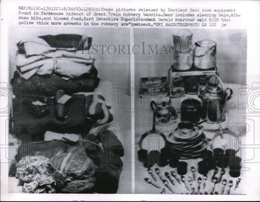 1963 Press Photo London, evidence from hideout of bandits in train robbery