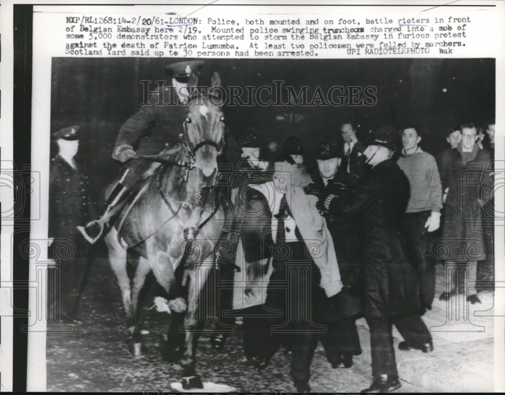 1961 Press Photo London police battle rioters at Belgian Embassy