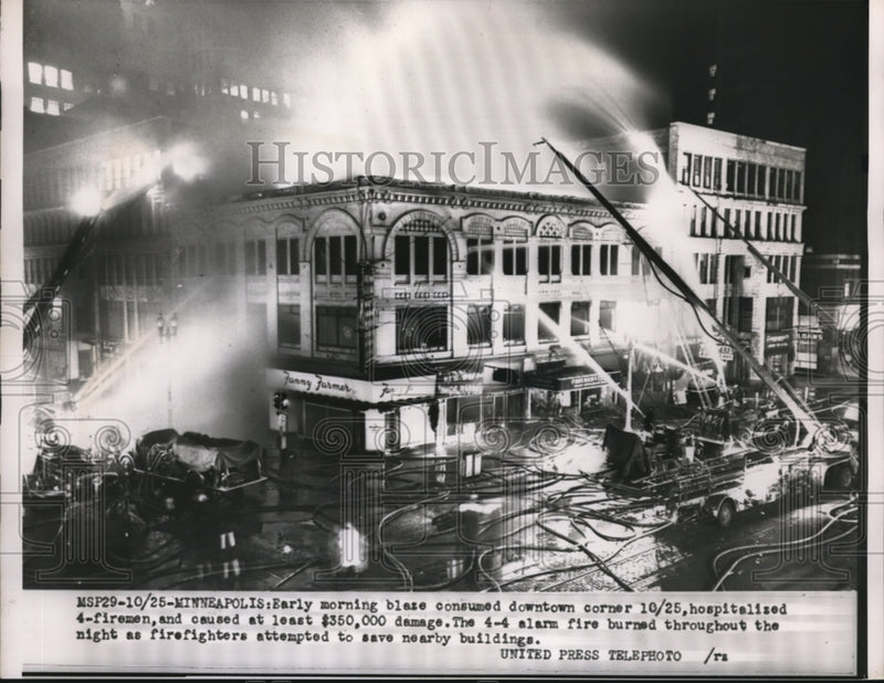 Load image into Gallery viewer, 1954 Press Photo Minneapolis, MN firemen battle blaze in downtown area

