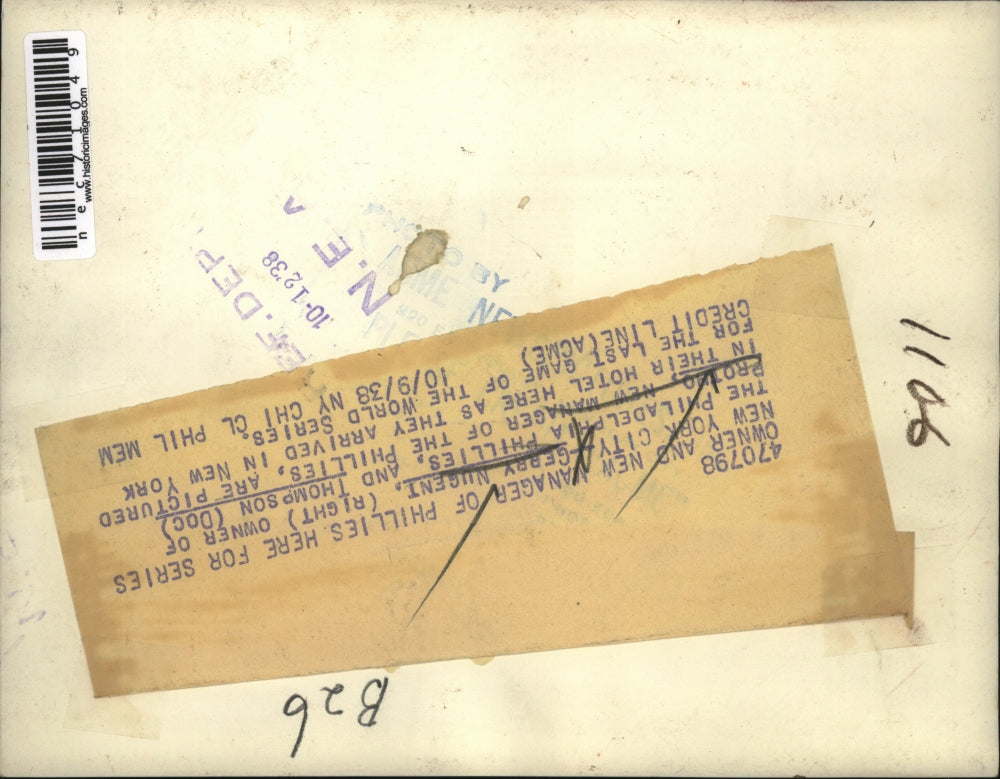 1938 Press Photo Owner Gerry Nugent of Phillies with Manager Thompson Protho