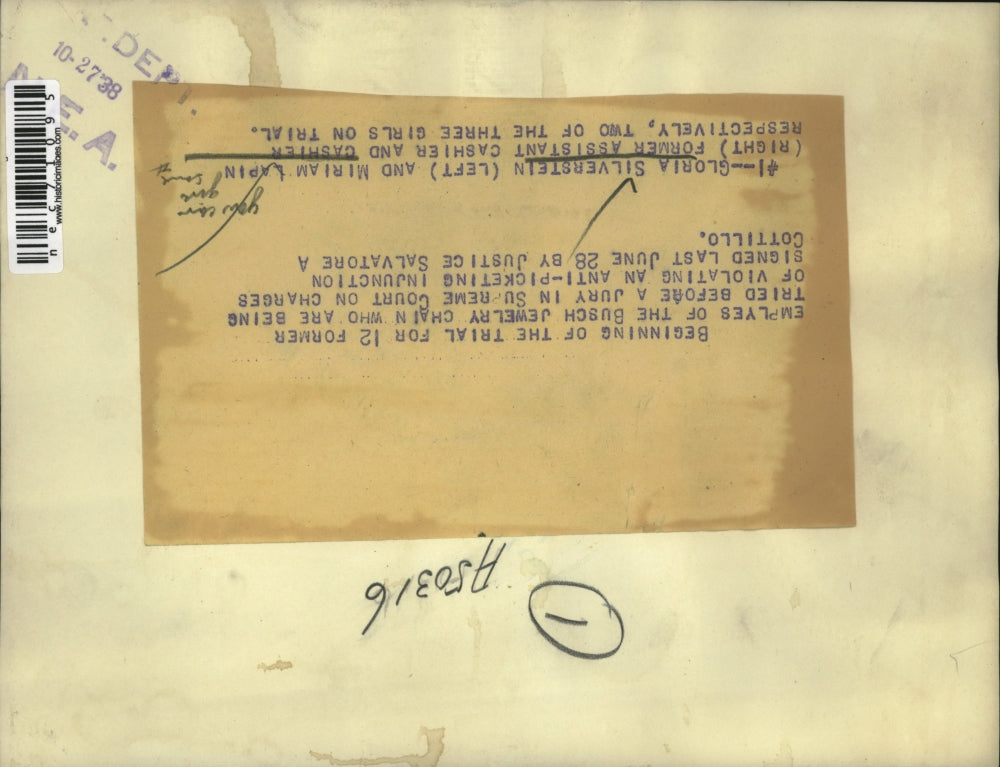 1938 Press Photo Gloria Silverstein & Mariam Lapin of Busch Jewelry on Trial