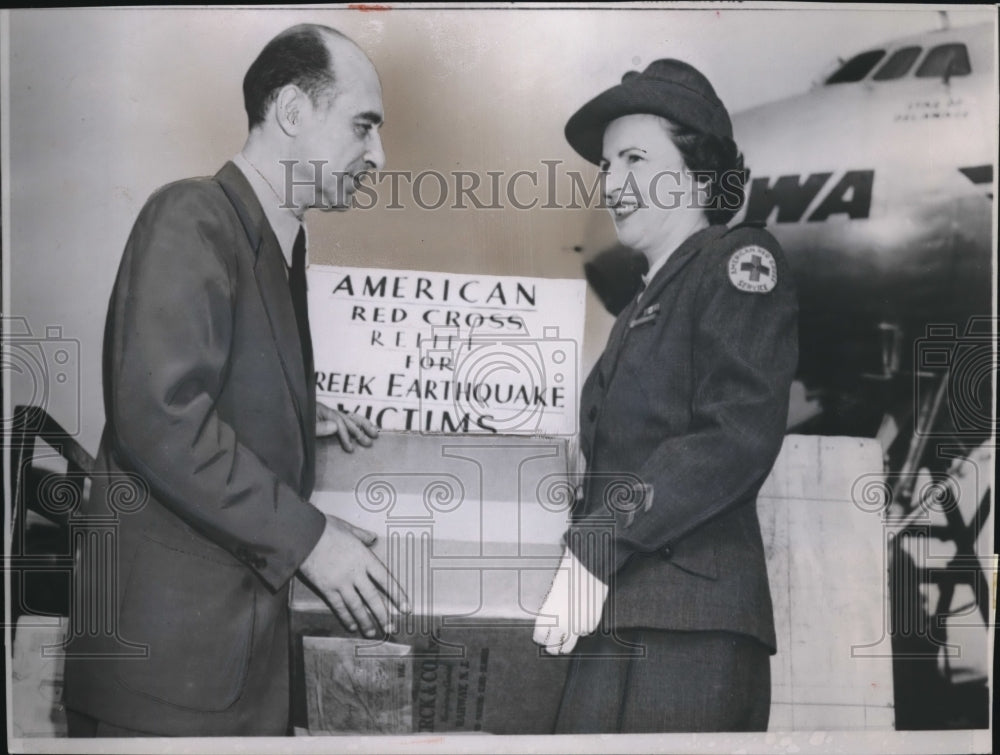 1953 Press Photo Mrs. Renville H. McMann of Red Cross with Christopher Axelos