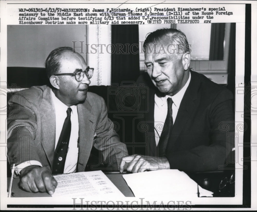 1957 Press Photo DC James Richards, emissary to Middle East & Thomas Gordon