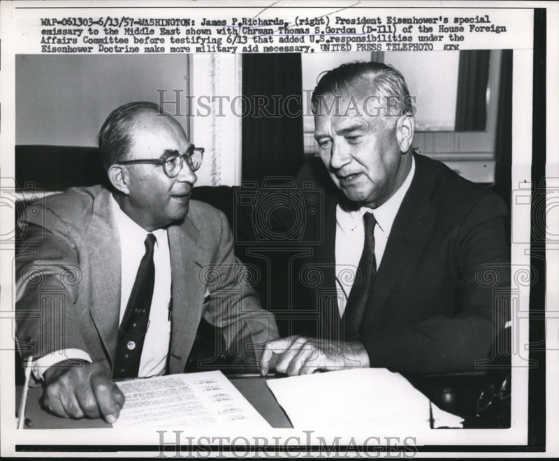 Load image into Gallery viewer, 1957 Press Photo DC James Richards, emissary to Middle East &amp; Thomas Gordon
