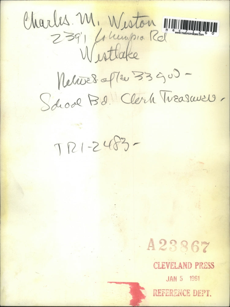 1961 Press Photo Charles M Weston, School Bd treasurer in Cleveland