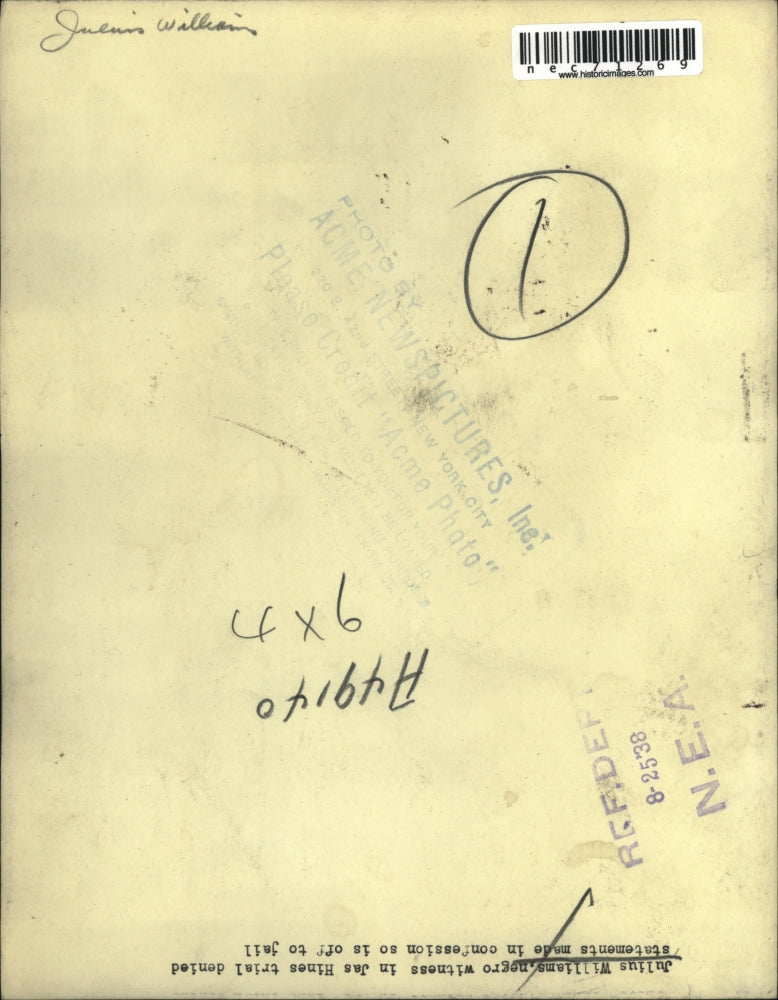 1938 Press Photo Julius Williams, witness in Jas Hines trial sent to jail