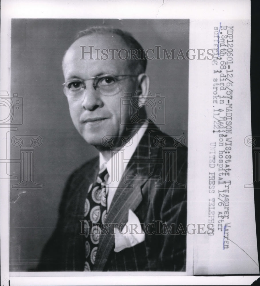 1957 Press Photo Madison, Wis State Treas Warren R Smith before his stroke