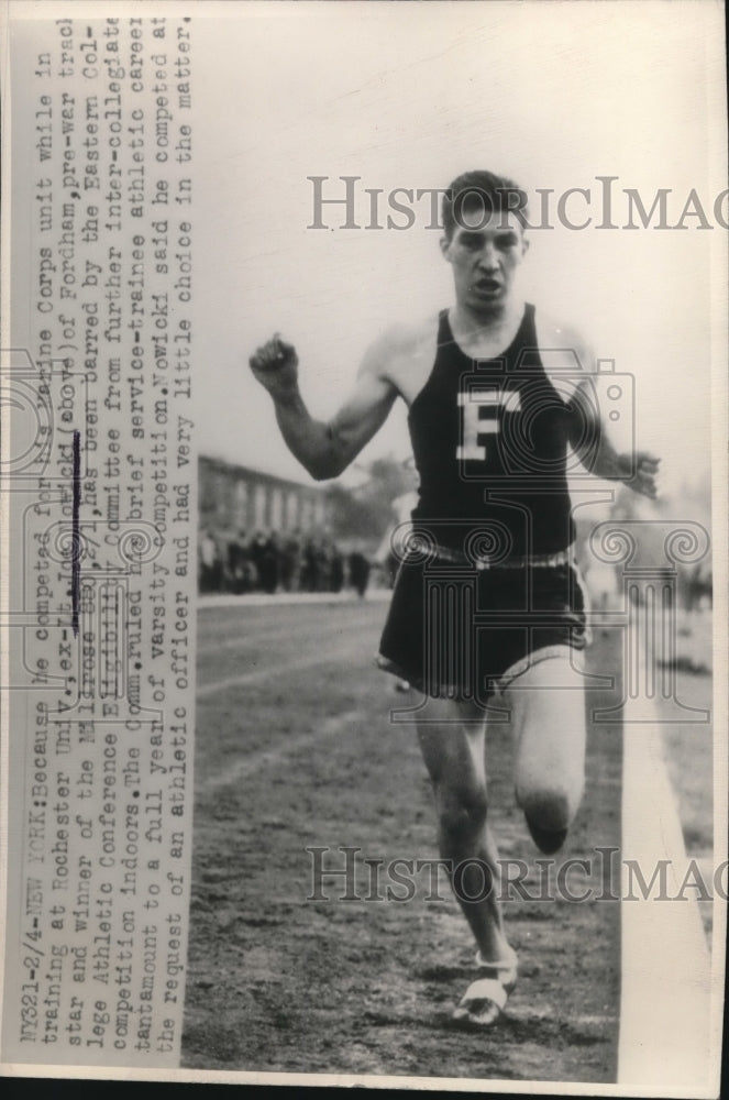 1947 Press Photo Ex Lt Joe Nowicki of Fordham at track training Rochester, NY