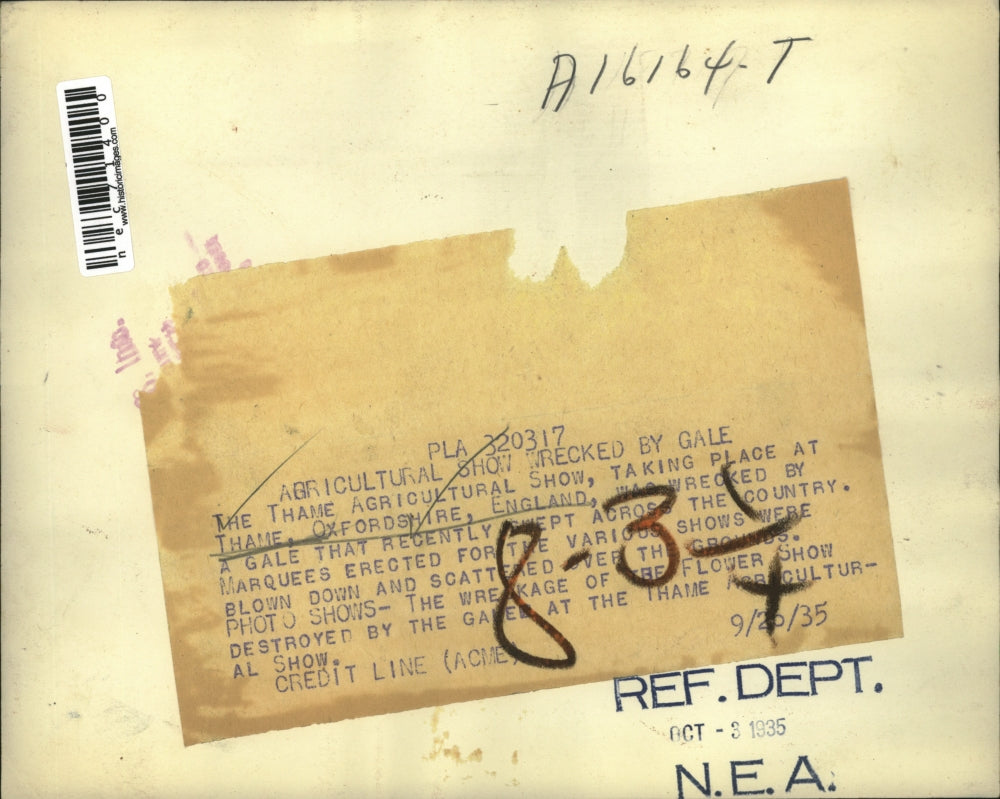 1935 Press Photo Oxfordshire, England Thane Agri show after a storm