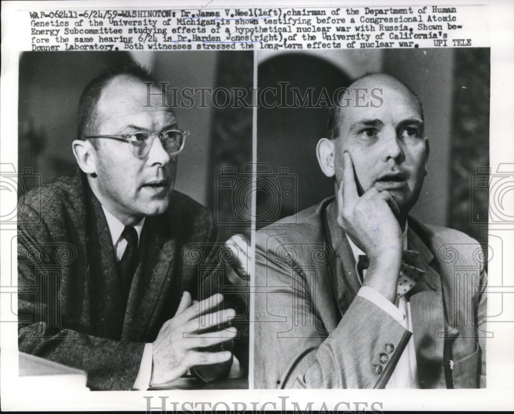 1959 Press Photo Dr. James V. Neel & Dr. Harden Jones Testify at Hearing