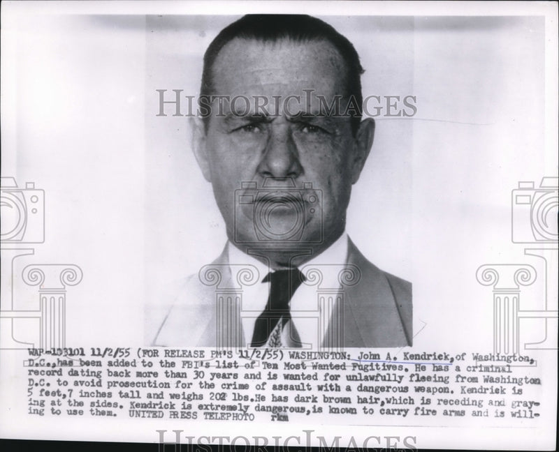 Load image into Gallery viewer, 1955 Press Photo DC John A Kendrick, BBI Most Wanted captured - nec71440
