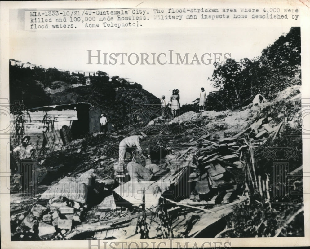 1949 Press Photo Guatemala City flood stricken area & demoed homes