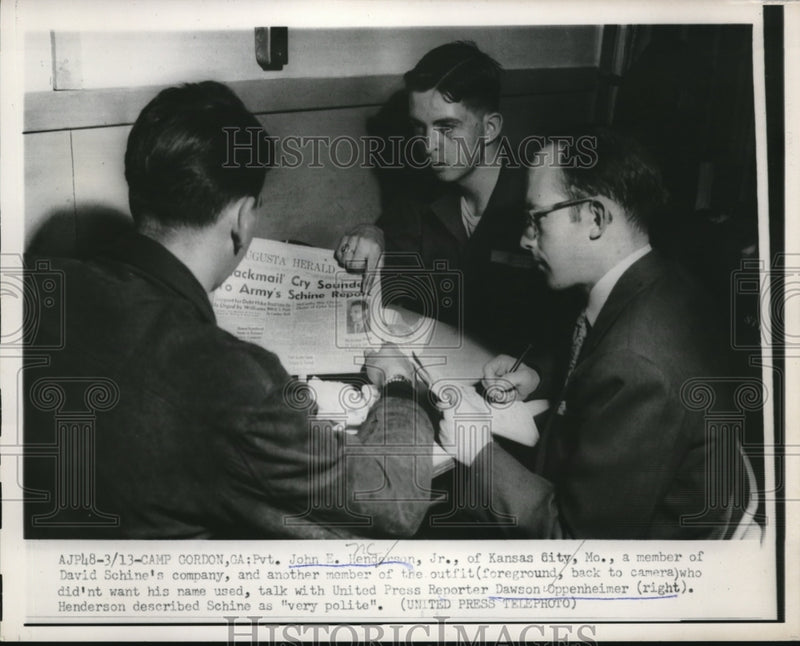 Load image into Gallery viewer, 1954 Press Photo John E. Henderson Jr. talks to UP reporter Dawson Oppenheimer
