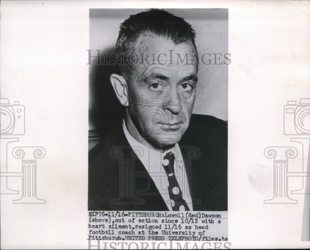 1954 Press Photo Lowell Red Dawson Resigns as Coach Univ. Pittsburgh Football