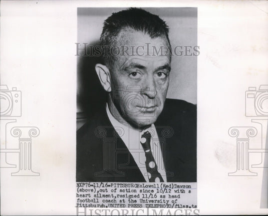 1954 Press Photo Lowell Red Dawson Resigns as Coach Univ. Pittsburgh Football