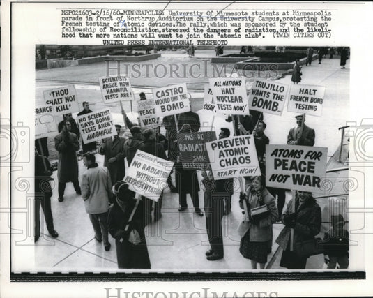 1960 Press Photo Univ of Mn students protest French A bomb tests - nec71636