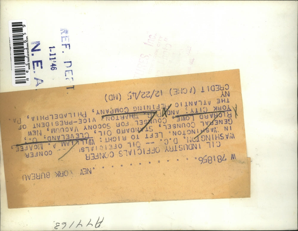 1945 Press Photo DC Wm McAfee, Richard Lowe,P Wharton of Atlantic Oil