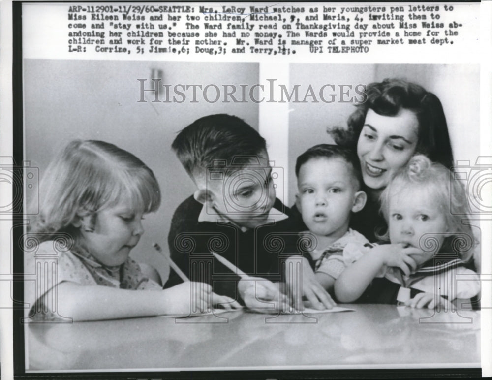 1960 Press Photo Seattle Mrs Leroy Ward and her children Mike, Maris,Maria