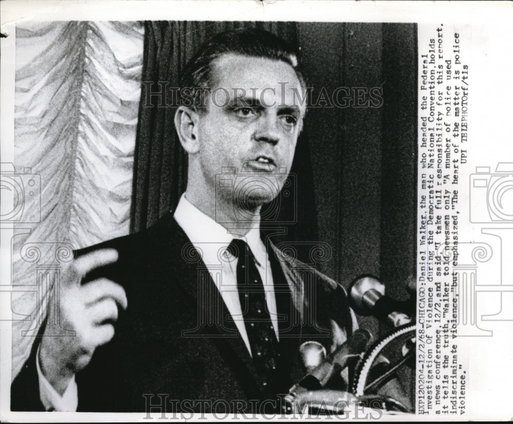 1968 Press Photo Daniel Walker, Fed Investigation into Violence