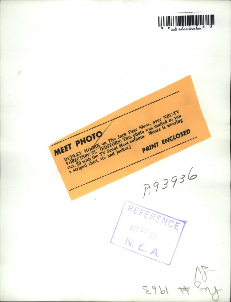 1962 Press Photo Dudley Moore on the Jack Paar Show on NBC