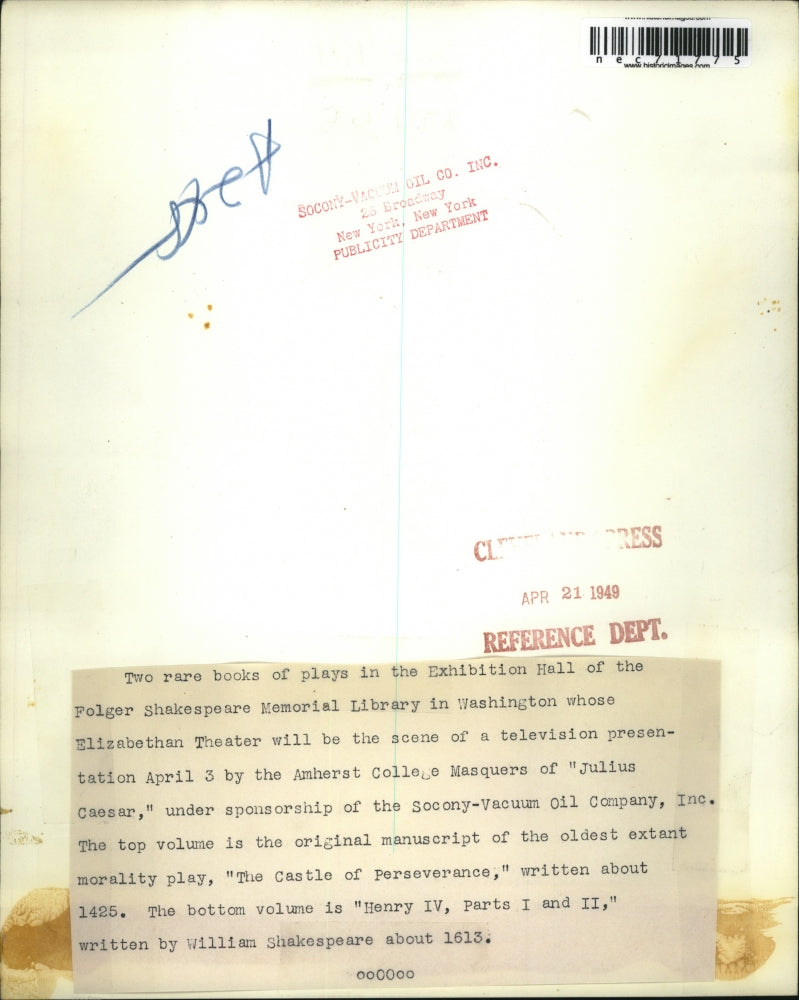 1949 Press Photo Rare books at Folger Shakespear Memorial library - nec71775